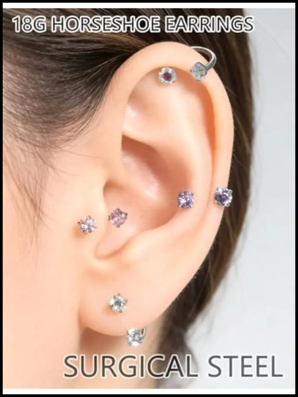 Titanium Double Gem Horseshoe Nose Ring 16G Hypoallergenic Piercing Jewelry
